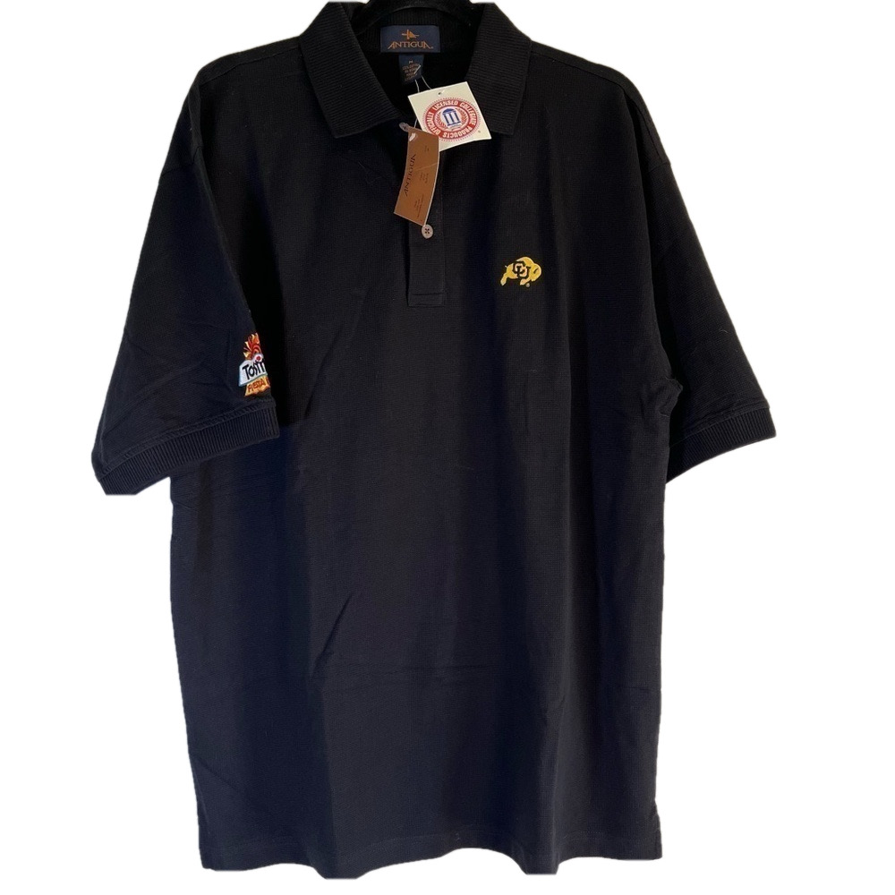 NWT Colorado Buffaloes Polo Antigua Men's Size Medium Black Short Sleeve Shirt